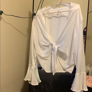 Misgsuided tie front satin white shirt